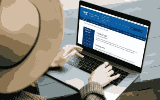 Grafisk fremstilling af kvinde der læser W3C's artikel om HTML overskrifter