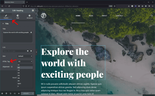 In Elementor you can select HTML Heading under Content > HTML Tag