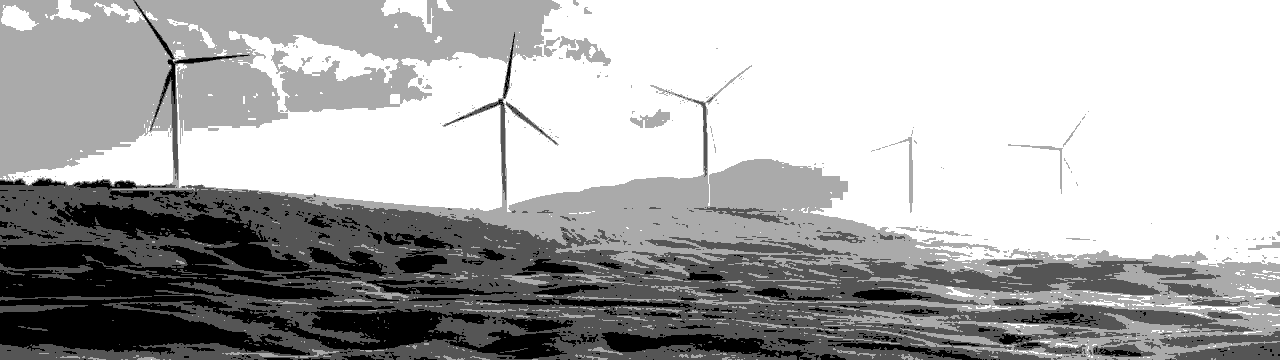 Graphic impression of windmills on a valley