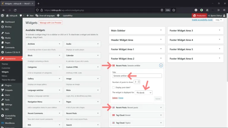 WordPress widgets vises med forskellige titler på de forskellige sprog