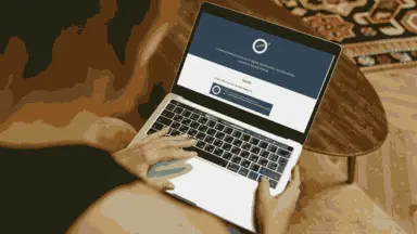 Mockup of a woman browsing the SustainWP website